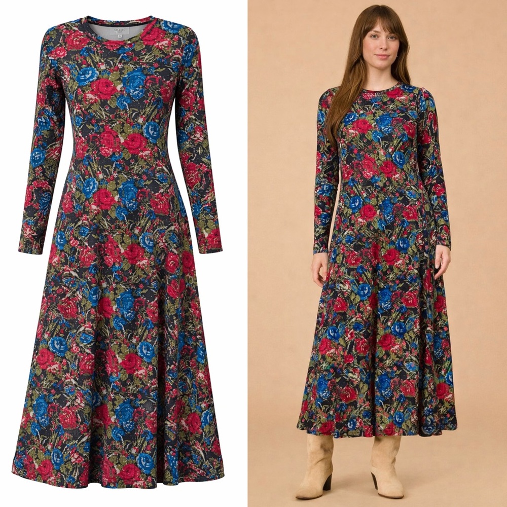 OLIVIA by Livro Phoebe Midi Dress Red Blue Floral Sz. Small NWOT